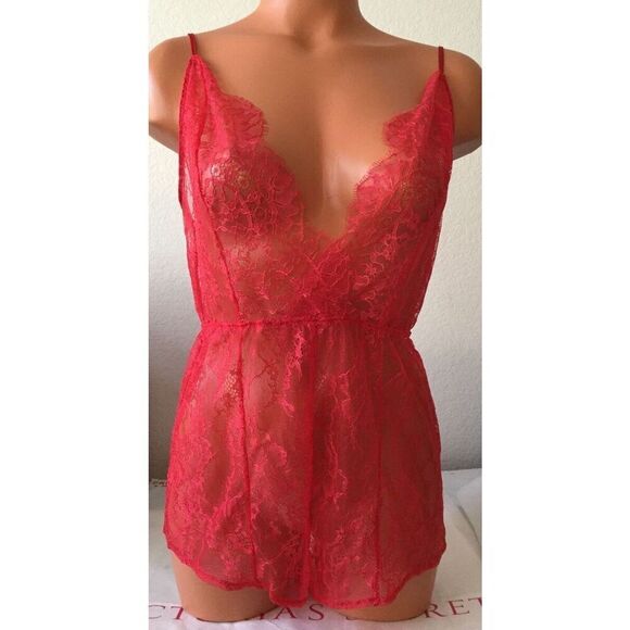 ✨Victoria Secret Teddy Lace Sexy Red Sz Large Romper✨ - Picture 5 of 9